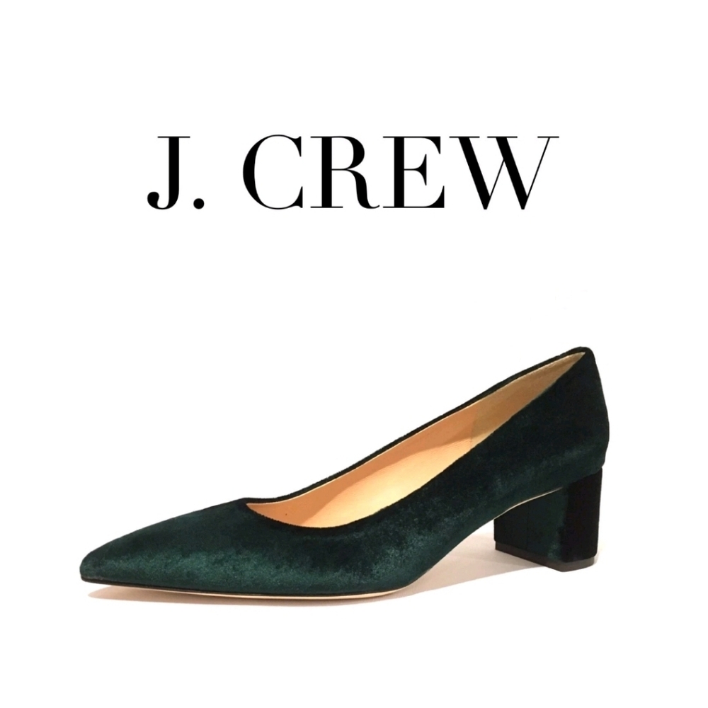 NEW J. Crew Avery Green Velvet Pumps Size 7.5 Dark Forest Green